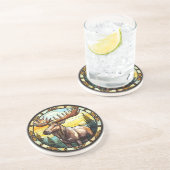 Zoet Glas in lood American Elk Moose Zandsteen Onderzetter (Zijkant)