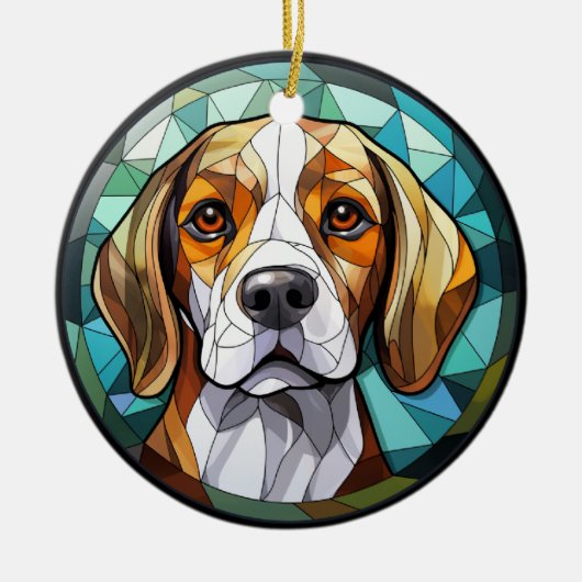 Zoet Glas in lood Beagle Hound Dog Keramisch Ornament (Voorkant)