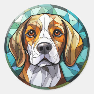Zoet Glas in lood Beagle Hound Dog Ronde Sticker