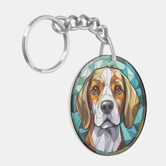 Zoet Glas in lood Beagle Hound Dog Sleutelhanger (Voorkant Links)