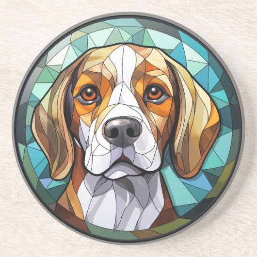 Zoet Glas in lood Beagle Hound Dog Zandsteen Onderzetter (Voorkant)