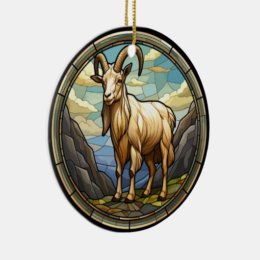 Zoet Glas in lood Billy Goat Keramisch Ornament (Rechts)