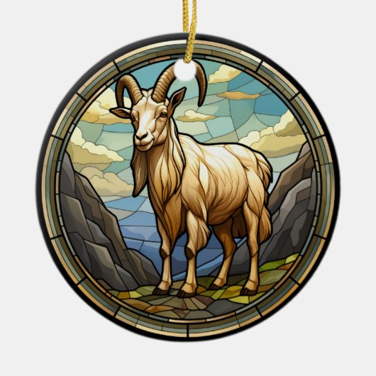Zoet Glas in lood Billy Goat Keramisch Ornament (Voorkant)