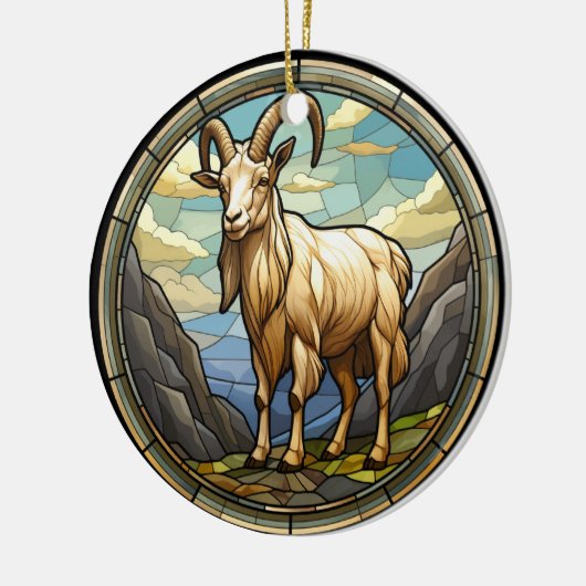 Zoet Glas in lood Billy Goat Keramisch Ornament (Links)