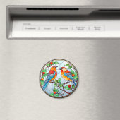 Zoet Glas in lood Blauwvogels Magneet (Insitu (Vaatwasser))