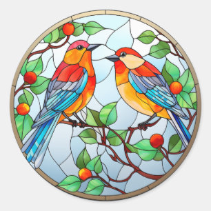 Zoet Glas in lood Blauwvogels Ronde Sticker