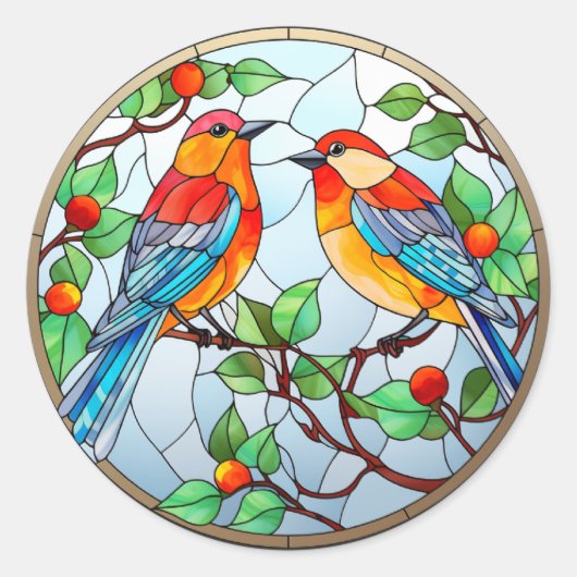 Zoet Glas in lood Blauwvogels Ronde Sticker (Voorkant)