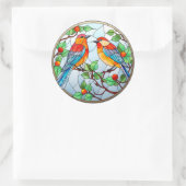 Zoet Glas in lood Blauwvogels Ronde Sticker (Tas)