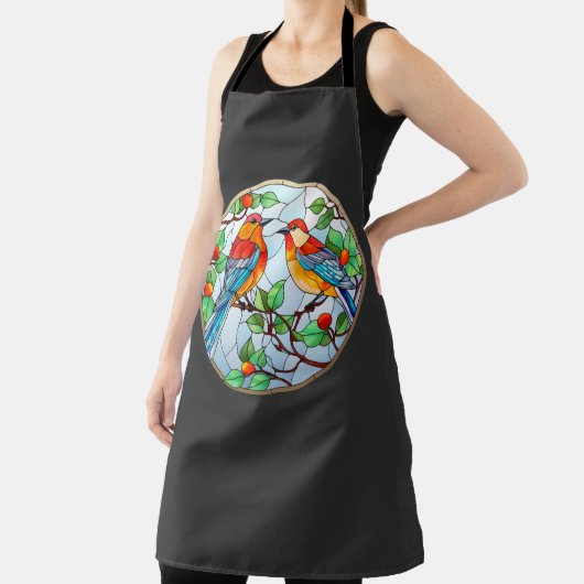 Zoet Glas in lood Blauwvogels Schort (Insitu)