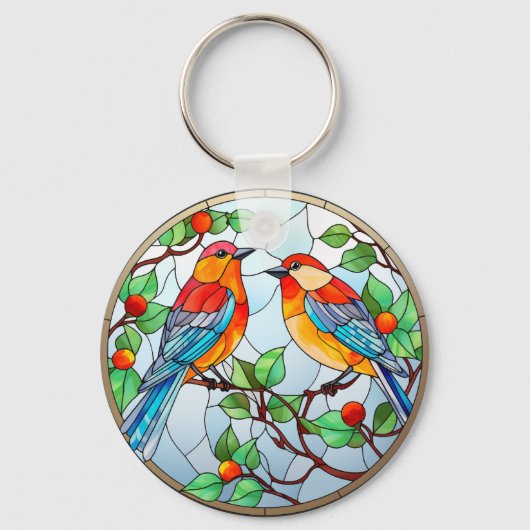 Zoet Glas in lood Blauwvogels Sleutelhanger (Voorkant)