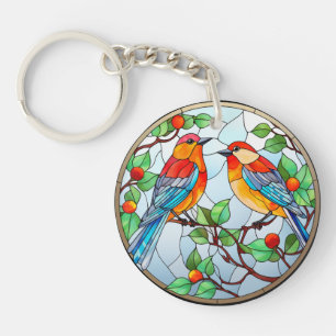 Zoet Glas in lood Blauwvogels Sleutelhanger