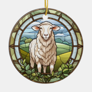 Zoet Glas in lood Boerderij schapenlam Keramisch Ornament