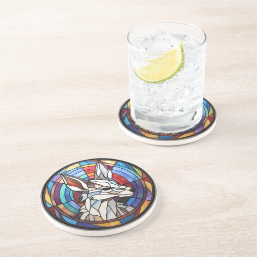 Zoet Glas in lood Coyote Zandsteen Onderzetter (Zijkant)