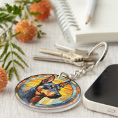 Zoet Glas in lood Doberman Pinscher Dog Sleutelhanger (Voorkant Rechts)