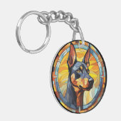 Zoet Glas in lood Doberman Pinscher Dog Sleutelhanger (Voorkant Links)