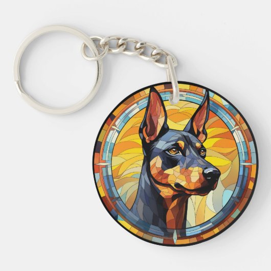 Zoet Glas in lood Doberman Pinscher Dog Sleutelhanger (Voorkant)