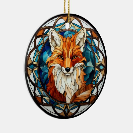 Zoet Glas in lood Forest Fox Keramisch Ornament (Rechts)
