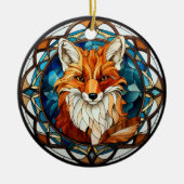 Zoet Glas in lood Forest Fox Keramisch Ornament (Voorkant)
