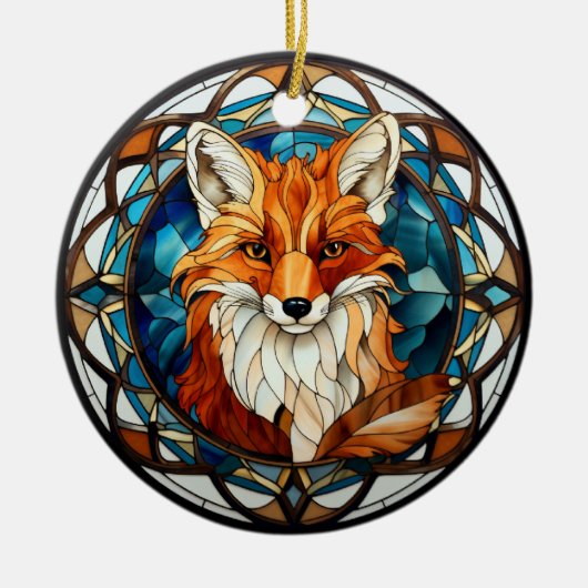 Zoet Glas in lood Forest Fox Keramisch Ornament (Voorkant)