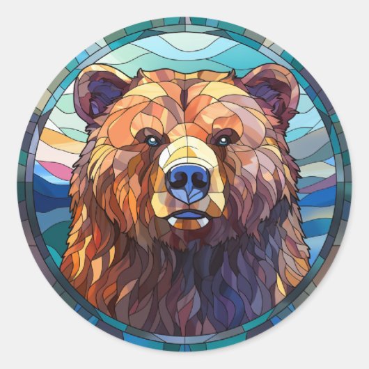 Zoet Glas in lood Grizzly Beer Ronde Sticker (Voorkant)
