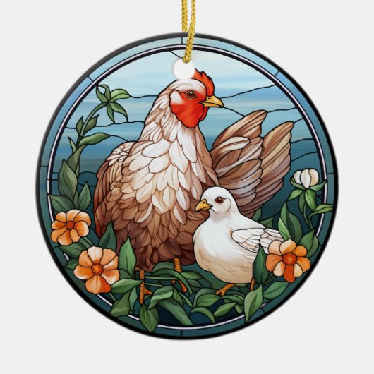 Zoet Glas in lood Hen en Chick Keramisch Ornament (Voorkant)