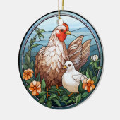 Zoet Glas in lood Hen en Chick Keramisch Ornament (Links)