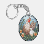 Zoet Glas in lood Hen en Chick Sleutelhanger (Voorkant Links)