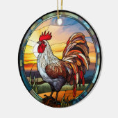 Zoet Glas in lood Kippen Rooster en Sunrise Keramisch Ornament (Links)
