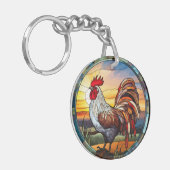 Zoet Glas in lood Kippen Rooster en Sunrise Sleutelhanger (Voorkant Links)