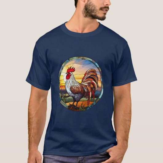 Zoet Glas in lood Kippen Rooster en Sunrise T-shirt (Voorkant)