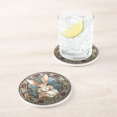 Zoet Glas in lood Konijnenkonijn Zandsteen Onderzetter (Zijkant)