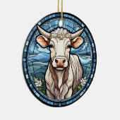 Zoet Glas in lood Rundvee Koe Keramisch Ornament (Rechts)