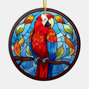 Zoet Glas in lood Scarlet Macaw Parrot Bird Keramisch Ornament