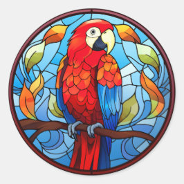 Zoet Glas in lood Scarlet Macaw Parrot Bird Ronde Sticker