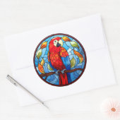 Zoet Glas in lood Scarlet Macaw Parrot Bird Ronde Sticker (Envelop)