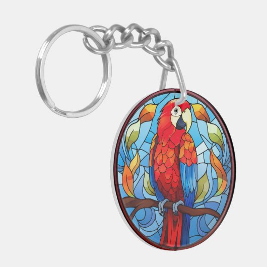 Zoet Glas in lood Scarlet Macaw Parrot Bird Sleutelhanger (Voorkant Links)