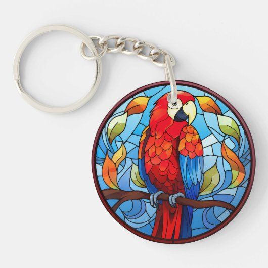 Zoet Glas in lood Scarlet Macaw Parrot Bird Sleutelhanger (Voorkant)