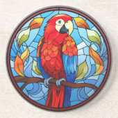 Zoet Glas in lood Scarlet Macaw Parrot Bird Zandsteen Onderzetter (Voorkant)