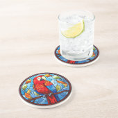Zoet Glas in lood Scarlet Macaw Parrot Bird Zandsteen Onderzetter (Zijkant)