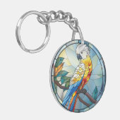 Zoet Glas in lood Witte Kaketoe Papegaai Vogel Sleutelhanger (Voorkant Links)