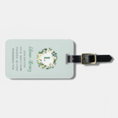 Zoet groen bloemenkrans monogram bagagelabel (Voorkant horizontaal)
