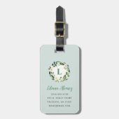 Zoet groen bloemenkrans monogram bagagelabel (Voorkant verticaal)