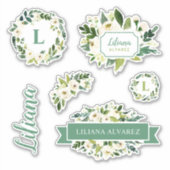 Zoet groen bloemenmonogram sticker (Voorkant)