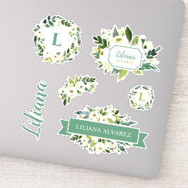 Zoet groen bloemenmonogram sticker