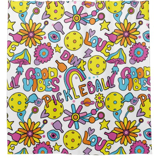 Zoet, Groovy, retro 90, wit Douchegordijn (Voorkant)