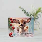 Zoet hert en schattige elfen wensen u een vrolijk  folie feestdagen briefkaart (Staand Voorkant)