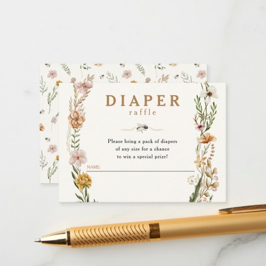 Zoet het Baby shower "Bene Floral Diaper" Informatiekaartje (Voorkant / Achterkant in situ)