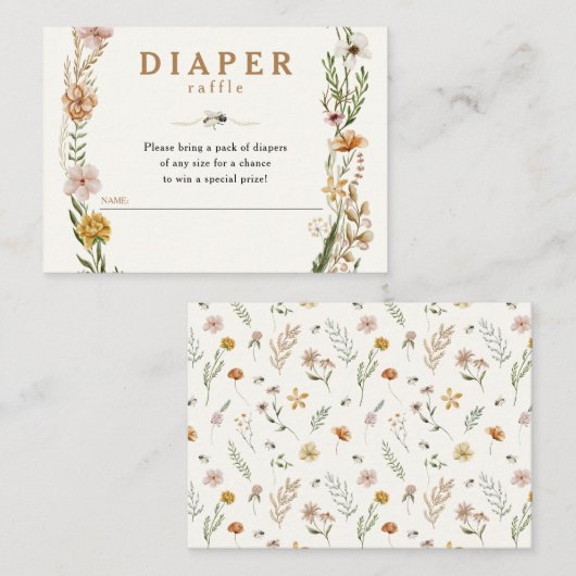 Zoet het Baby shower "Bene Floral Diaper" Informatiekaartje (Voorkant / Achterkant)