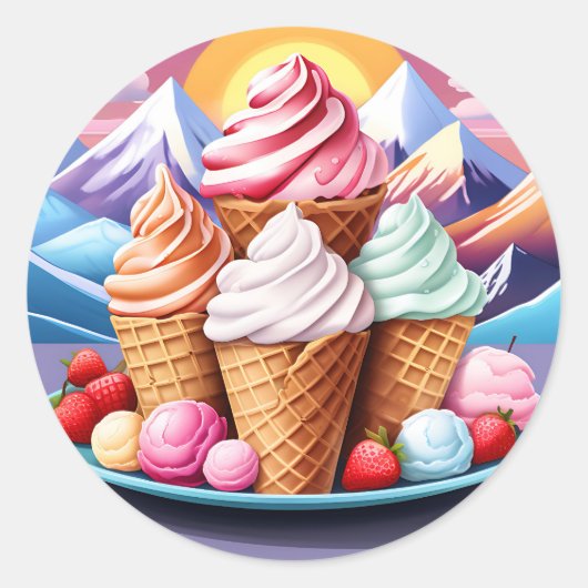 Zoet ijs dessert ronde sticker (Voorkant)