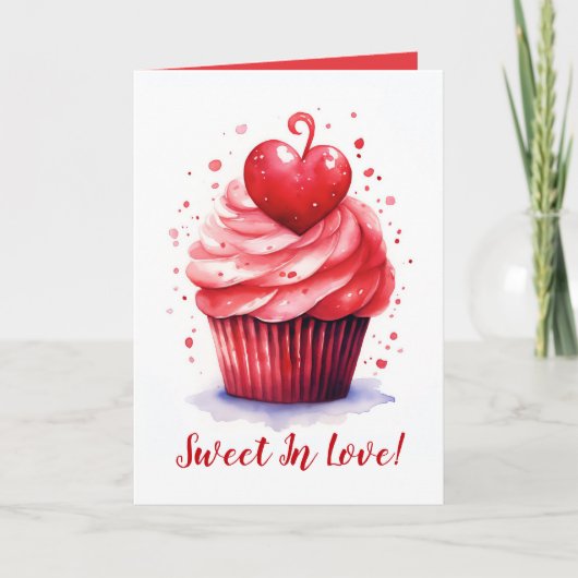 Zoet In Liefde Hart Cupcake Valentijnsdag Kaart (Voorkant)